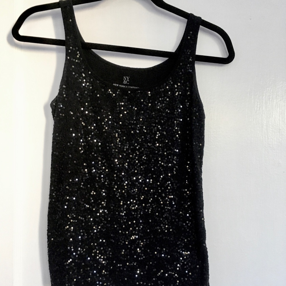 New York & Company Black Sequin Tank Top